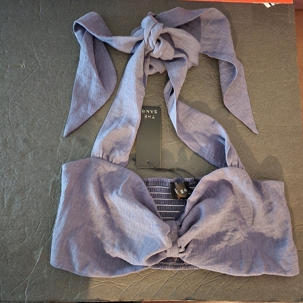 THE SANG Bandeau Top with Tie in Indigo Blue Size M NWT